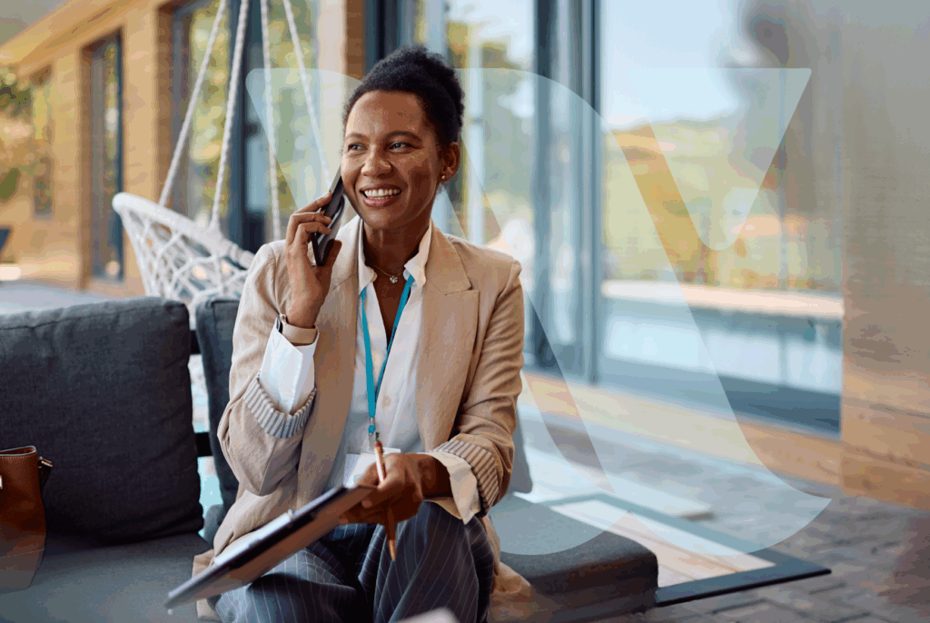 Business executive speaking on her mobile phone.